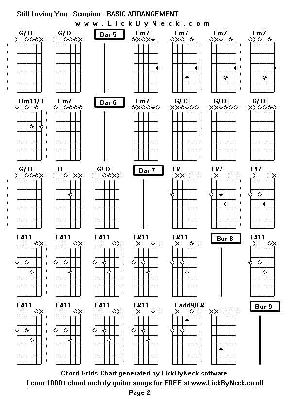 Chord Grids Chart of chord melody fingerstyle guitar song-Still Loving You - Scorpion - BASIC ARRANGEMENT,generated by LickByNeck software.